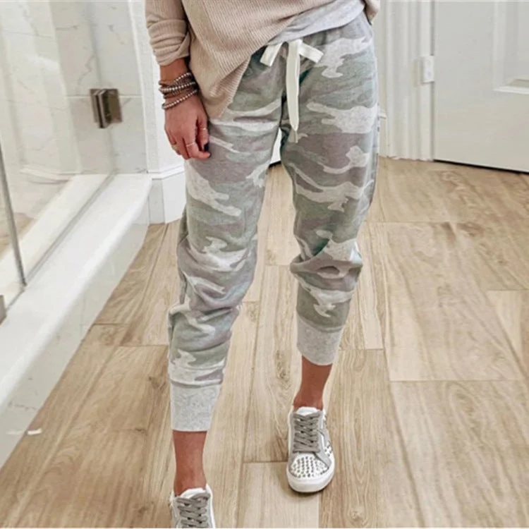 Brownm Hemp Blended Print Casual Drawstring Jogging Pants