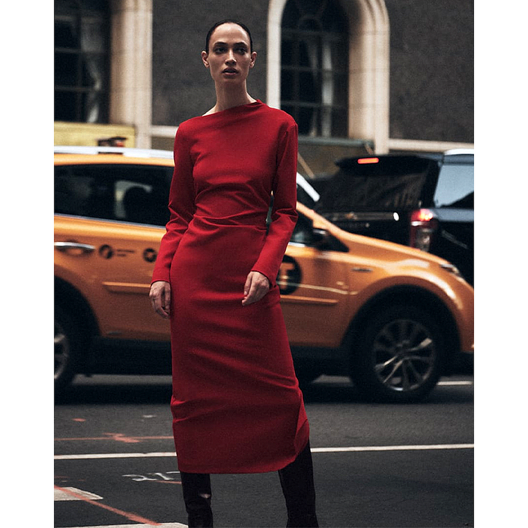 Christmas  Retro Red Irregular Midi Dress