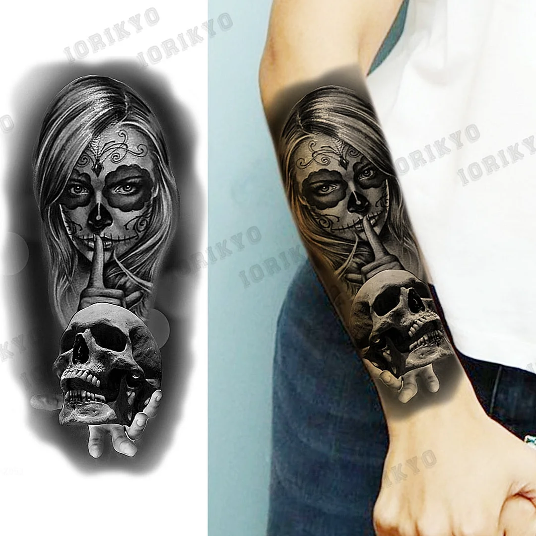 Realistic Devil Skeleton Temporary Tattoos For Men Adult Women Wolf Compass Gangster Fake Tattoo Washable Body Art Tatoo Sticker