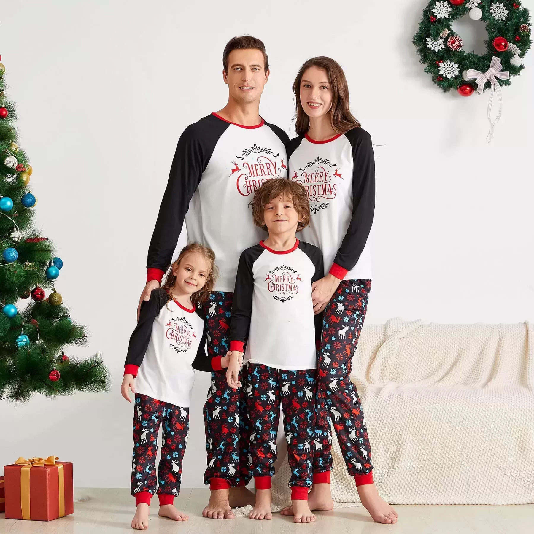 Family Matching Reindeer Plaid Pajamas Set