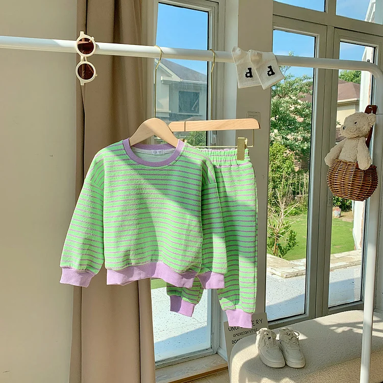 Toddler Color Block Striped Sweatsuit 2 Pieces Set