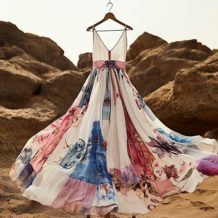 Vintage Floral Art Print Slip Dress