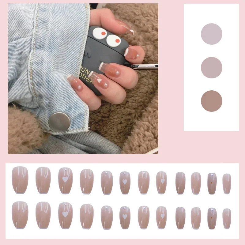 24Pcs Detachable Butterfly Rhinestone French Ballerina False Nails Artificial Coffin Full Cover Fake Nails With Glue Manicure-Nail Inspo