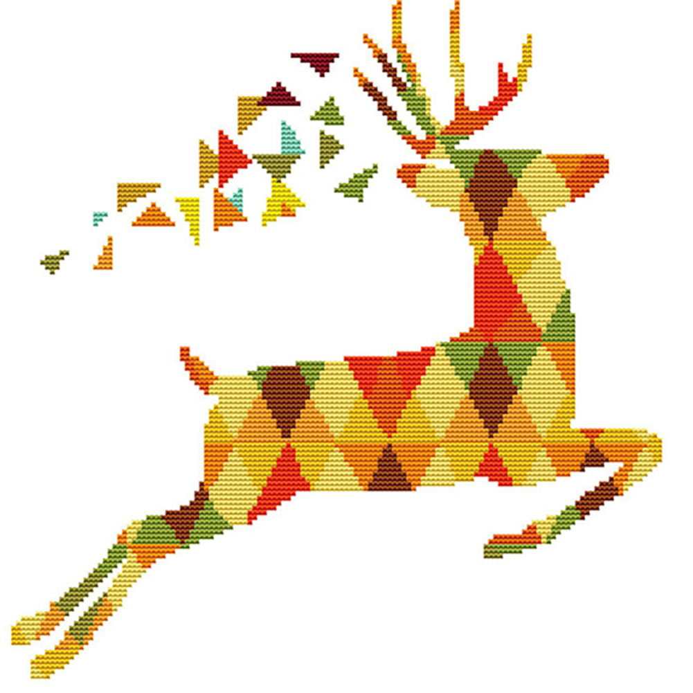 

Color Deer - 14CT Stamped Cross Stitch - 36*36CM, 501 Original