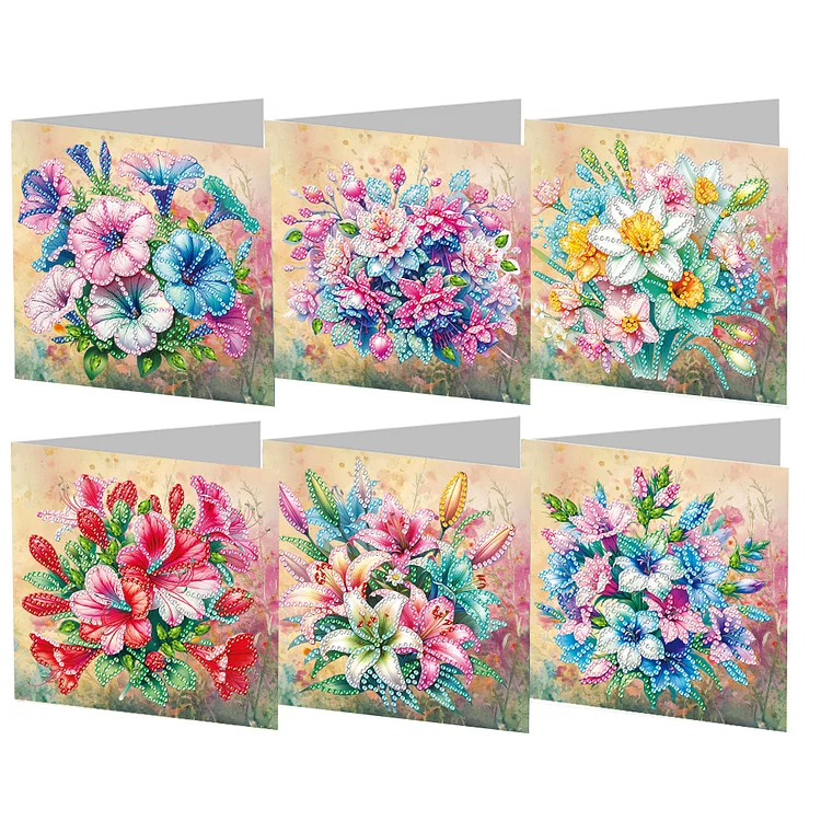 6pcs Diamond Painting Greeting Cards DIY Diamond Art Cards Crafts (Flower)