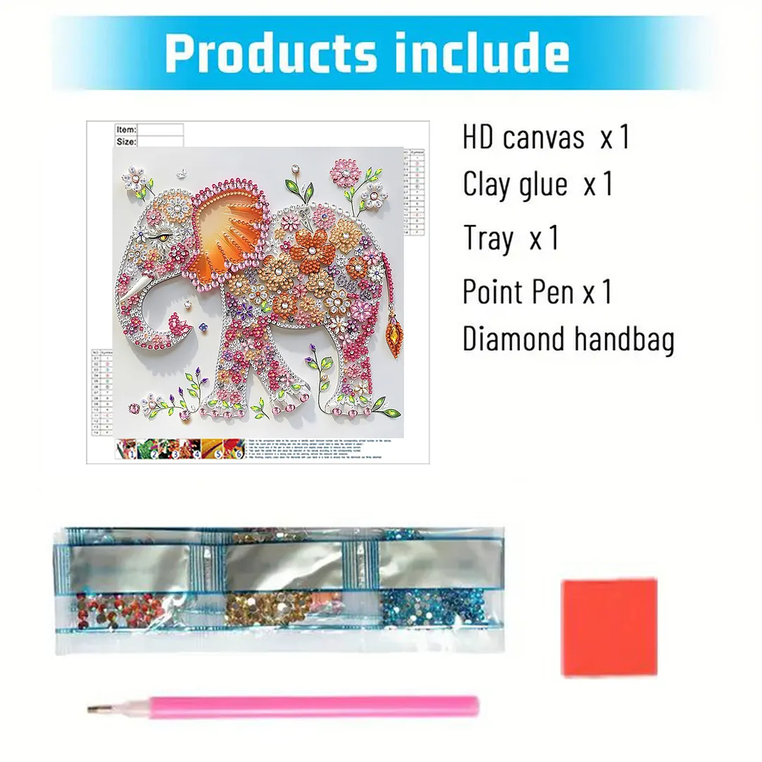 Diamond Painting - Partial Special Shaped Drill - Floral Elephant(Canvas|30x30cm)
