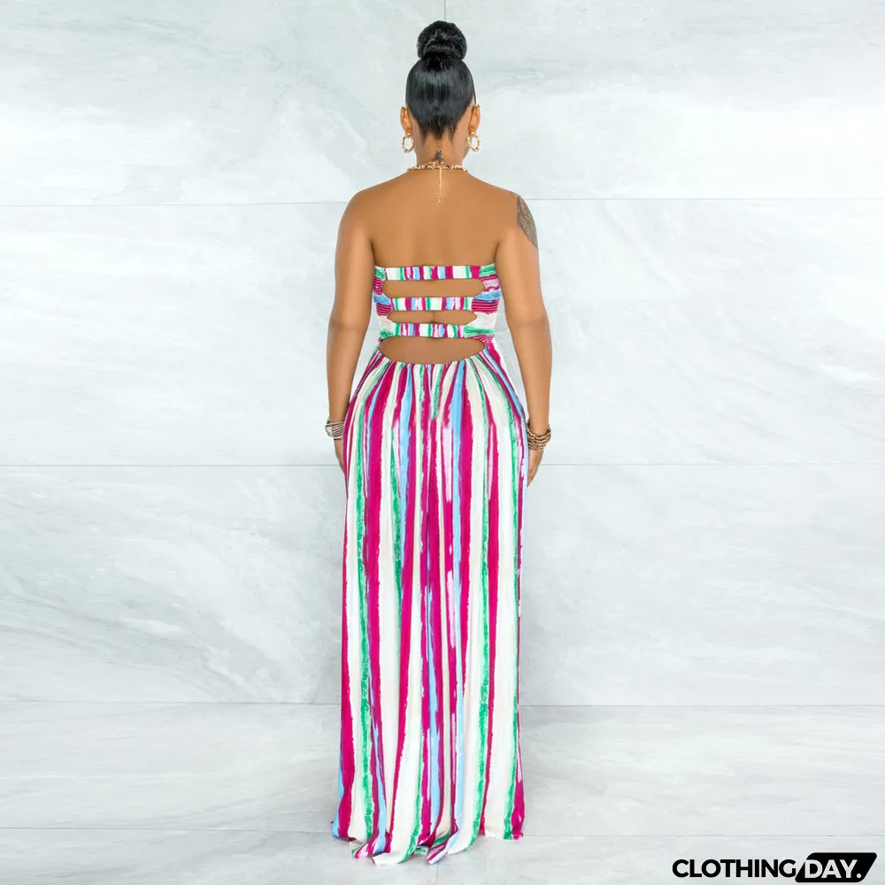 Sexy Printed Off Shoulder Strapless Maxi Dress