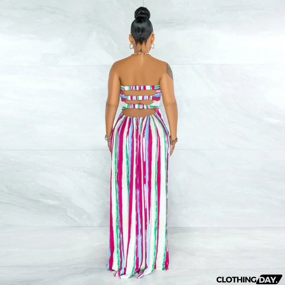 Sexy Printed Off Shoulder Strapless Maxi Dress