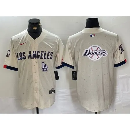 Men's Los Angeles Dodgers Team Big Logo Cream Stitched Baseball Jersey DYY9