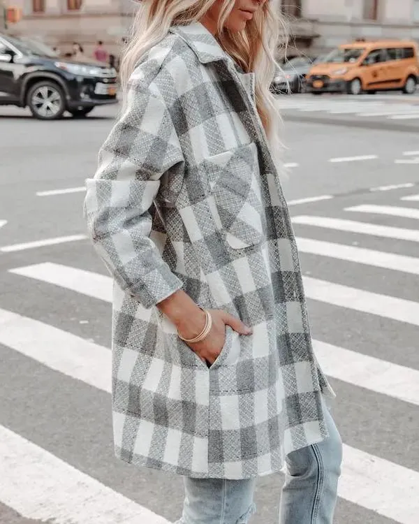 New Fashion Plaid Long Shirt Jacket