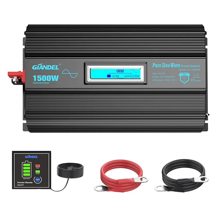 【Gilt für Deutschland 】Gebrauchte Produkte 1500W Reiner Sinus Wechselrichter 1500W Spannungswandler 12V auf 230V Power Inverter mit 2 AC-Steckdosen 2x2.4A USB-Anschlüsse Fernbedienung und Bildschirm LCD für Wohnmobil von GIANDEL