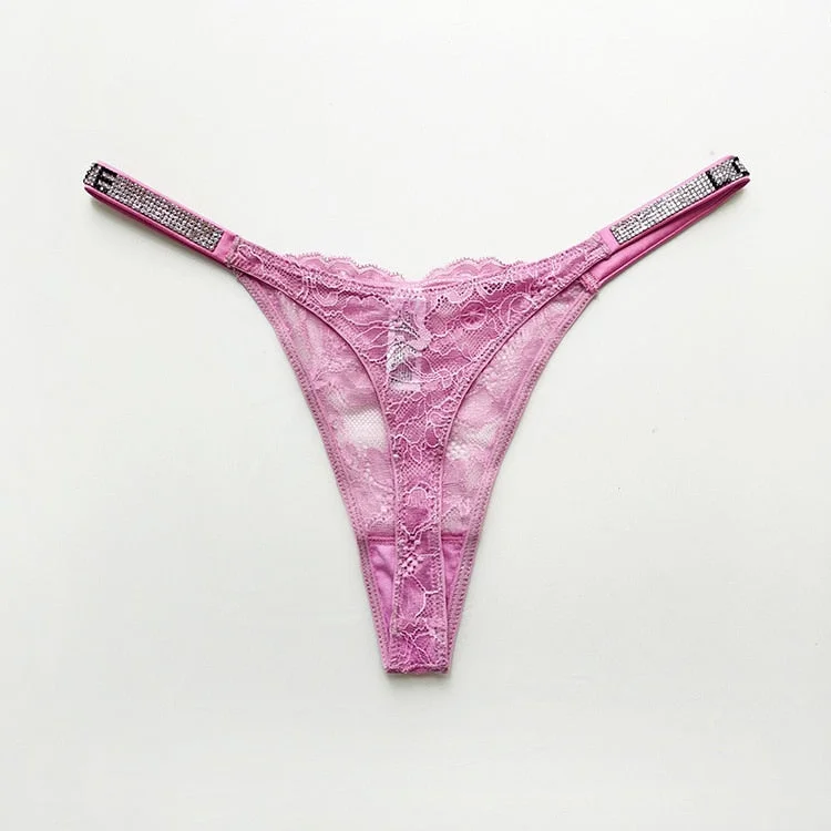 European Sexy Thong Fashion Hollow Out Comfort T-Back Women's Diamond lace Panties Low Waist Seamless Briefs Female Lingerie