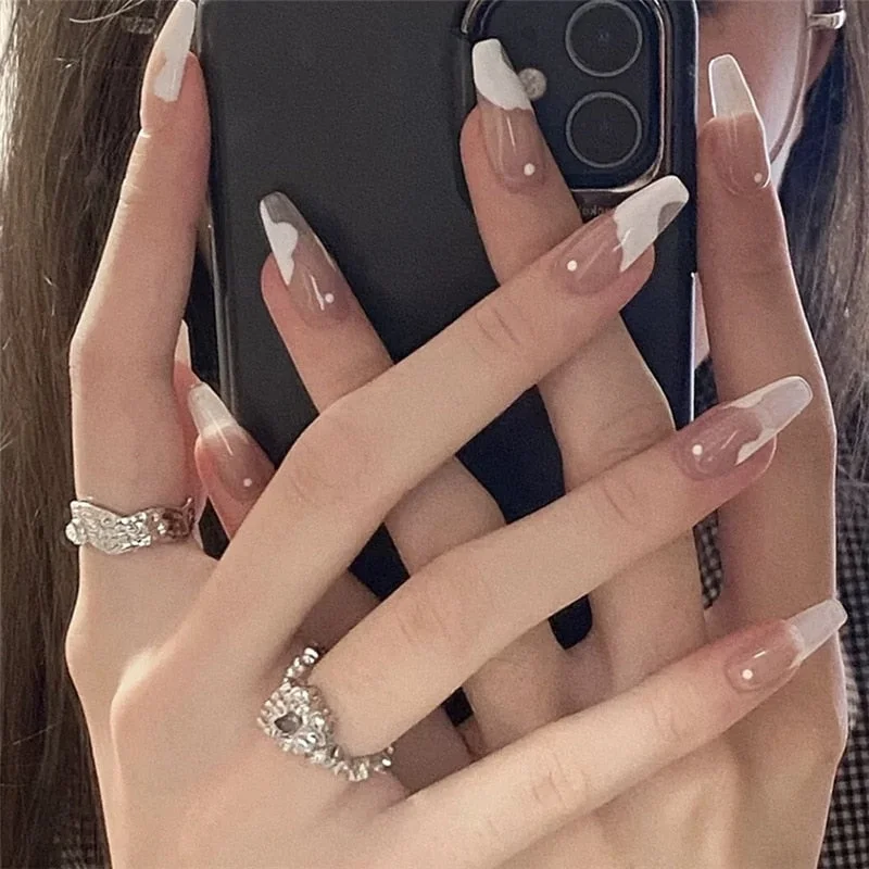 24pcs Ballerina nails sticker White color False nails removable Manicure patch pre design acrylic tips nails free shipping-Nail Inspo