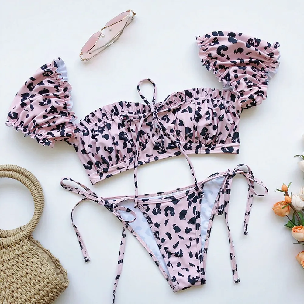 Off shoulder Thong Bikini 2020 Sexy Solid Swimwear Women bathers High cut Ruffle Brazilian Swimsuit Female bathing suit