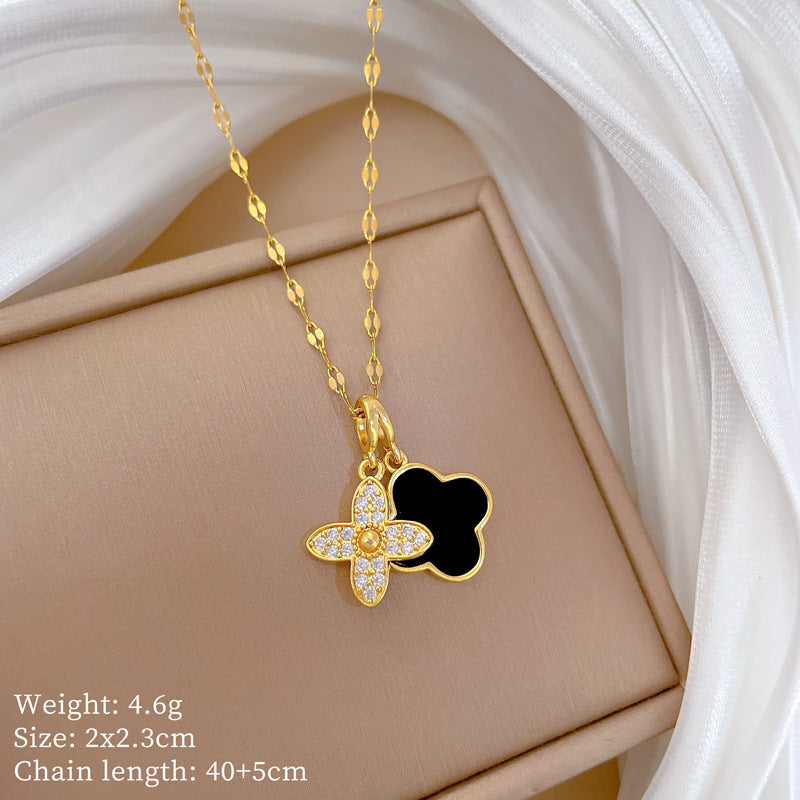 Double-Layer Flower Luxury Banquet Wedding Necklace Women’S Versatile Clavicle Chain Titanium Steel Chain