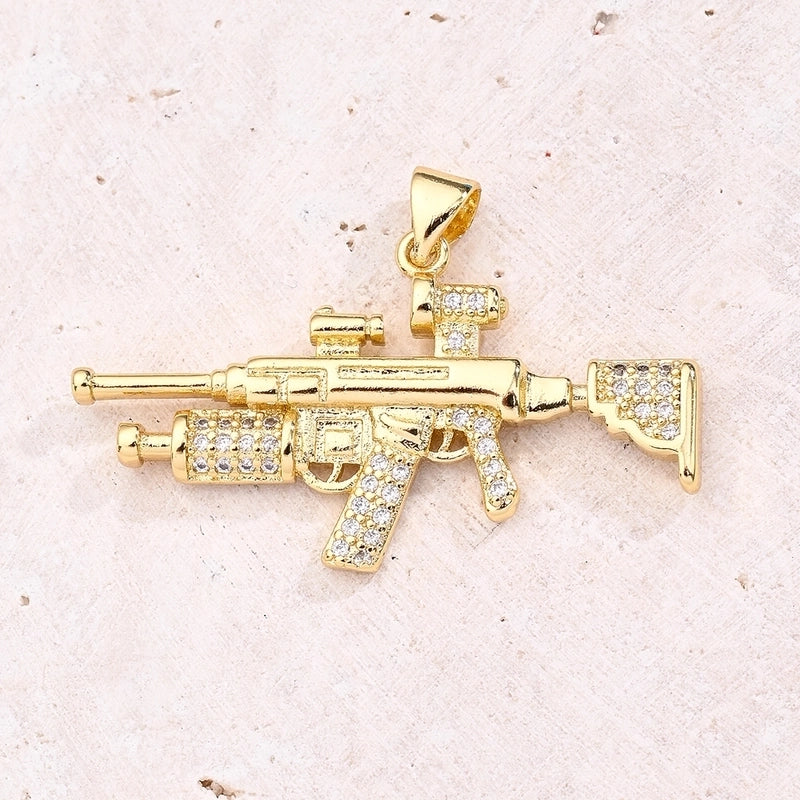 1 Pc/Package 20x25mm 25.5x17mm 38×18.5mm 2.5mm 5x3mm Copper Zircon 18K Gold Plated Submachine Gun Attack Gun Polished Jewelry Accessories Pendant