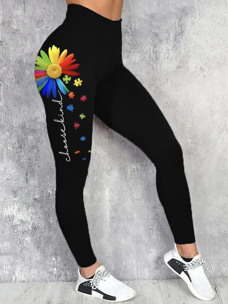 Autism Choose Kind Colorful Daisy Puzzle Leggings wearshes