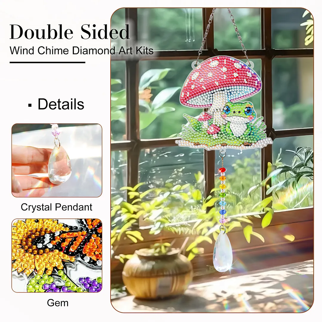 2Pcs Mushroom House DIY Double-Sided Diamond Painting Hanging Kits Diamond Painting Suncatcher Craft Kit for Home Garden Wall Decor Gift