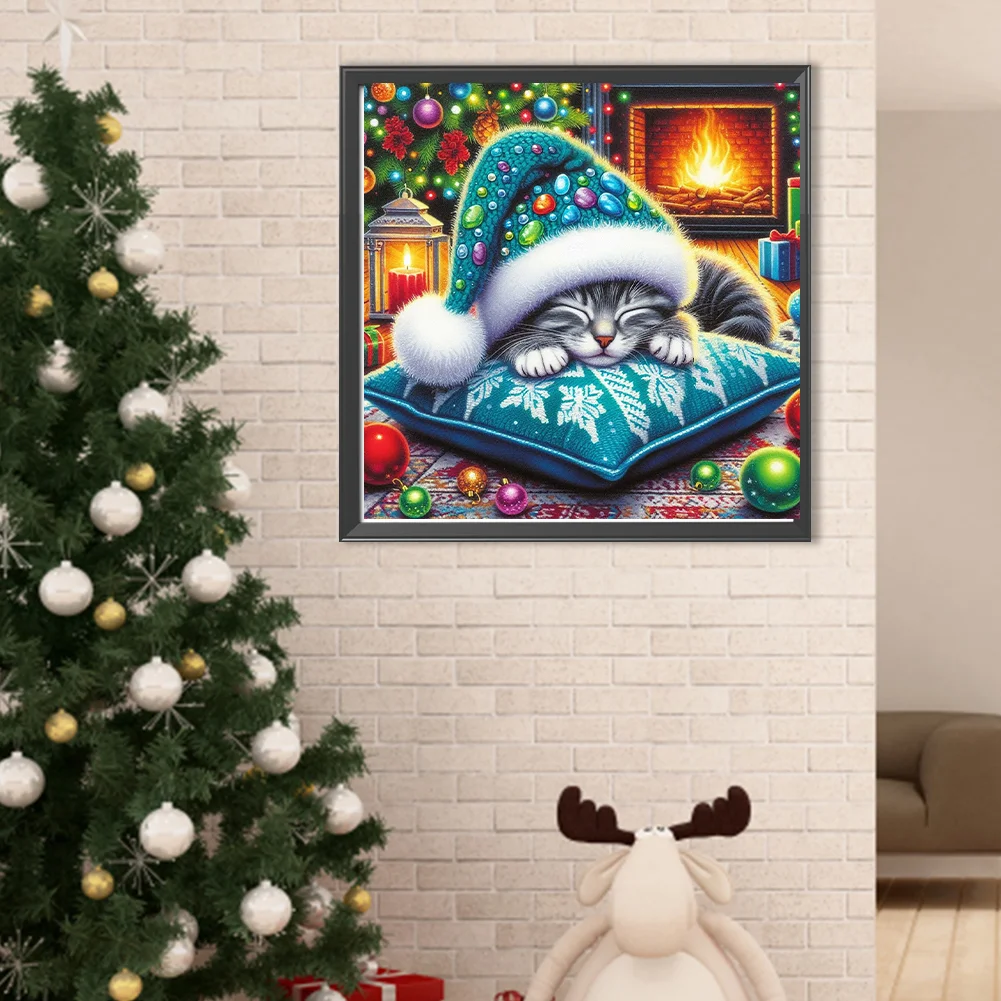 Diamond Painting - Full Round Drill - Christmas Cat(Canvas|40*40cm)