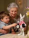 Easter Bunny Figurine with Top Hat and Pocket Watch Cute Small Bunny Table Clock for Spring Home Table Decor Party Supplies Gifts