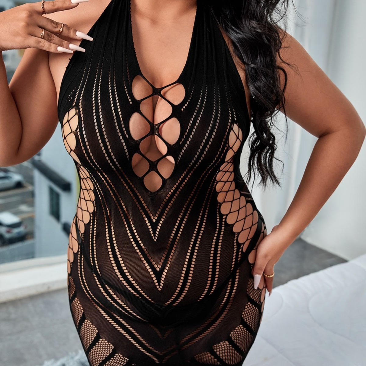 Lovingerie - Plus-Size Women's Sexy Lingerie Semi-Transparent Erotic High-Elasticity Dress Mesh Dress