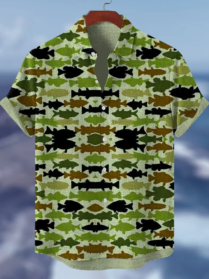 Men's Camouflage Crab Fish Pattern Art Print Casual Shirt