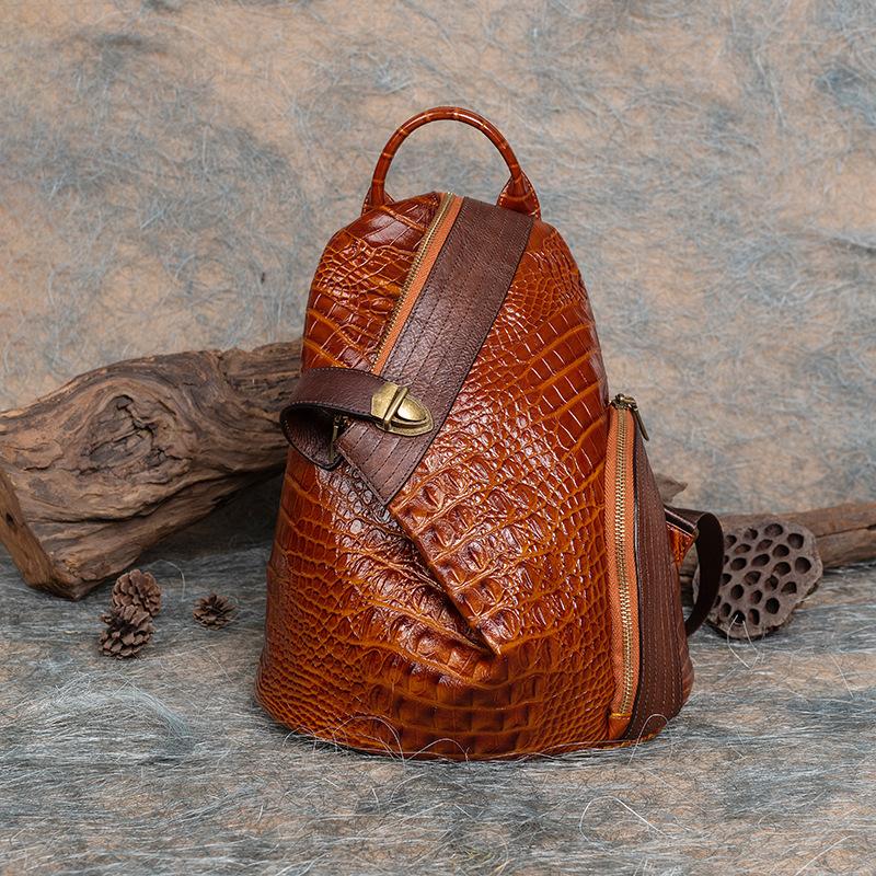 Alligator print vintage leather backpack