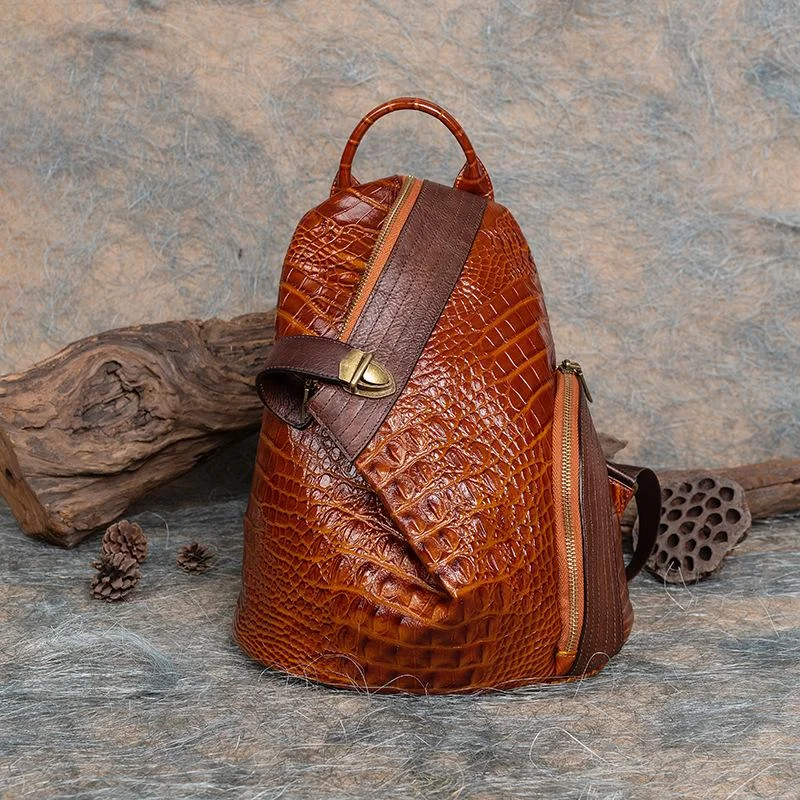 Alligator print vintage leather backpack