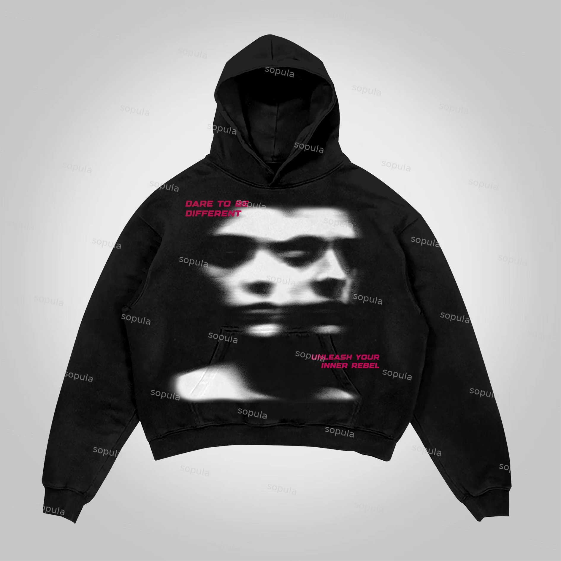 Sopula Trendy Shadow Blur Portrait Character Graphics Cotton Pocket Hoodie - Sopula｜Premium Graphic Tees & Graphic Clothing
