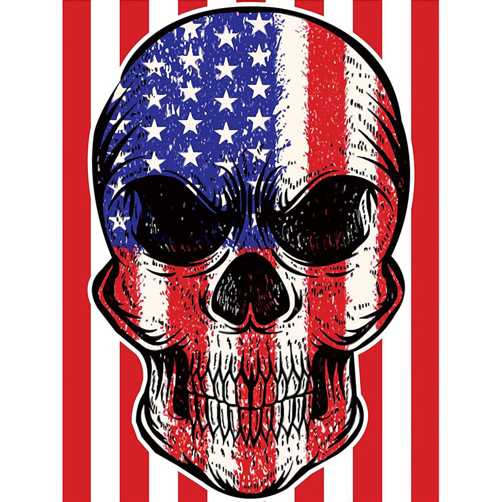 

30*40CM - Stars Stripes Skull - Round Drill Diamond Painting, 501 Original