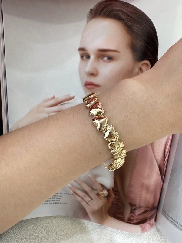 Brass 18K Gold Plated Drawstring Sector Square Heart Shape Zircon Drawstring Bracelets