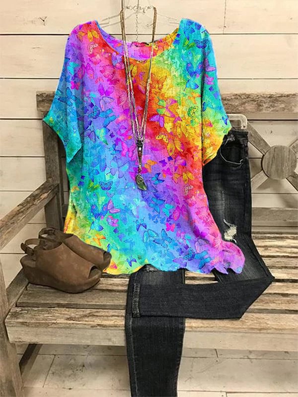 Colorful Butterflies Printed Women's Top