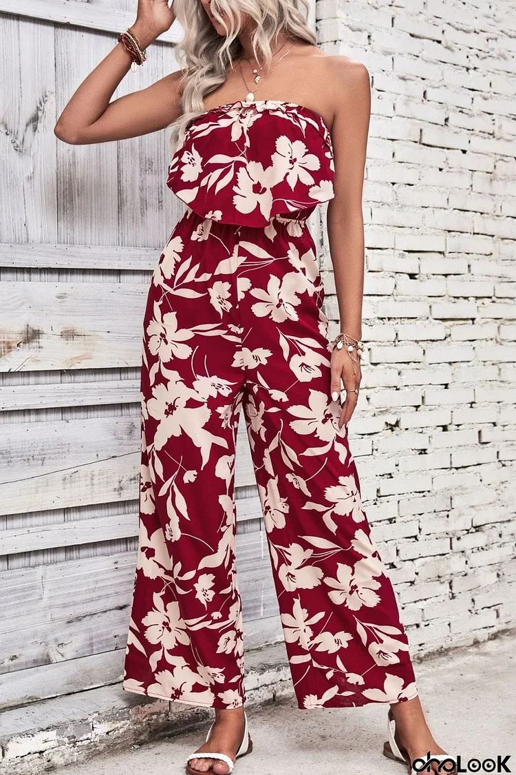 Floral Strapless Wide Leg Jumpsuit