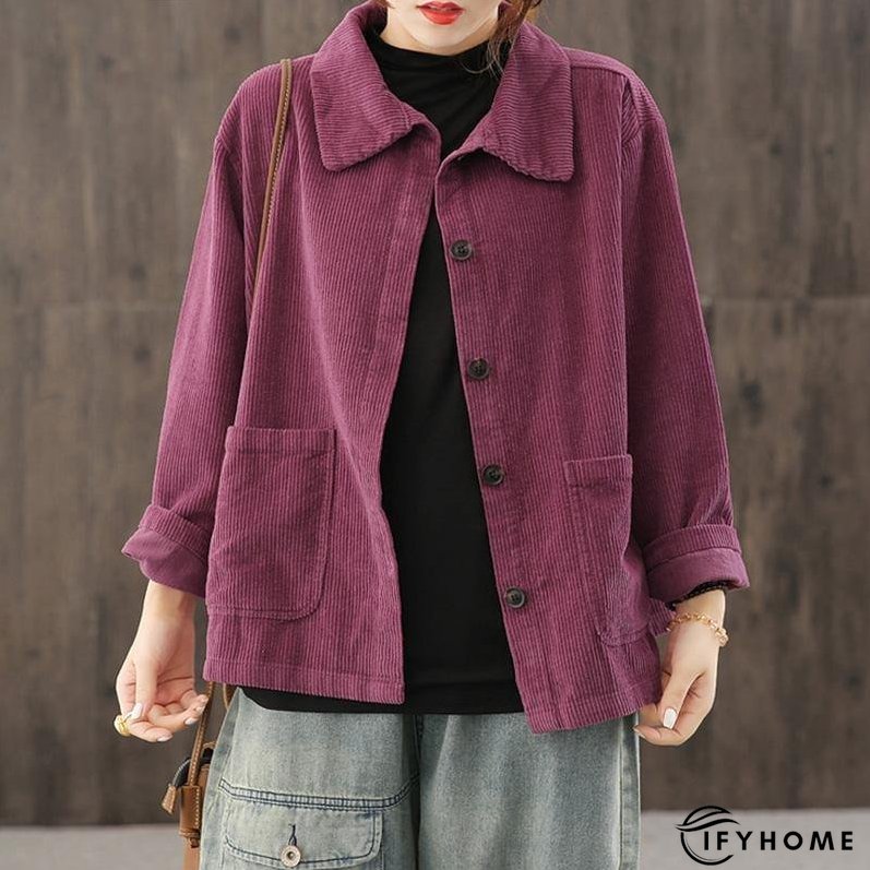 Women Plus Size Pocket Corduroy Coat | IFYHOME