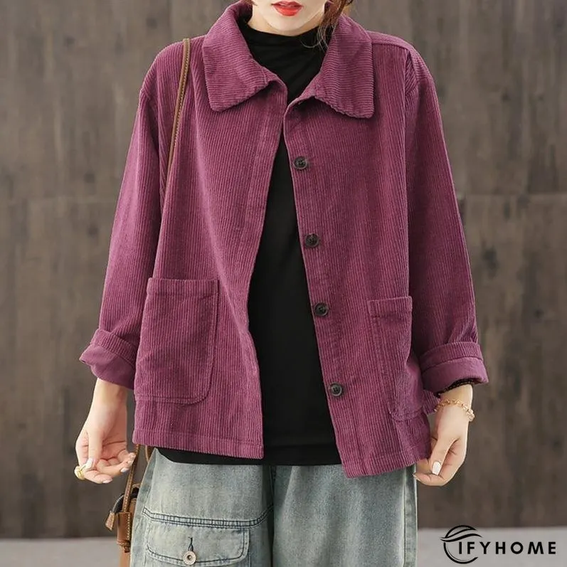 Women Plus Size Pocket Corduroy Coat | IFYHOME