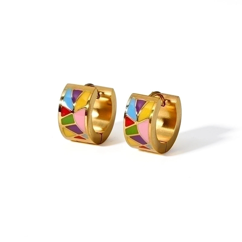 1 Pair IG Style Color Block Epoxy Plating 201 Stainless Steel 18K Gold Plated Earrings
