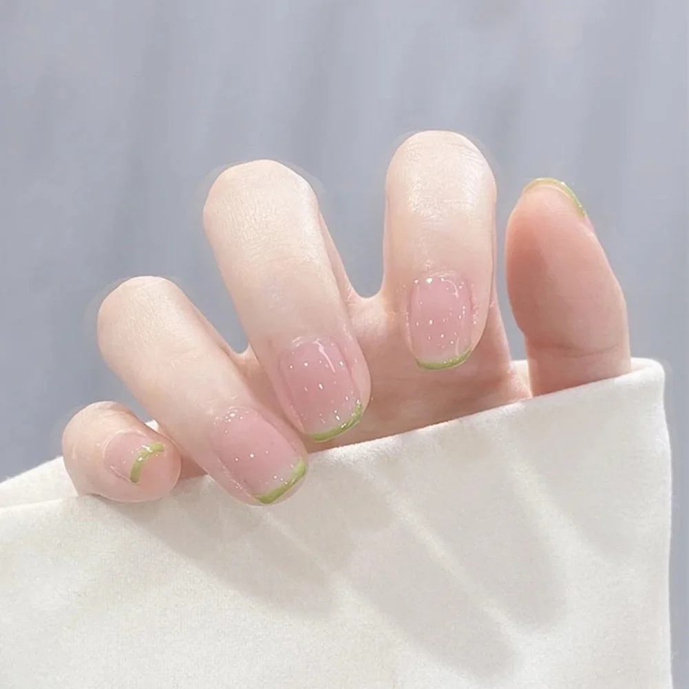 Press on nails  24pcs/box fake nails french manicure oval head white and silver rim design artificial nails with glue for girls-Nail Inspo