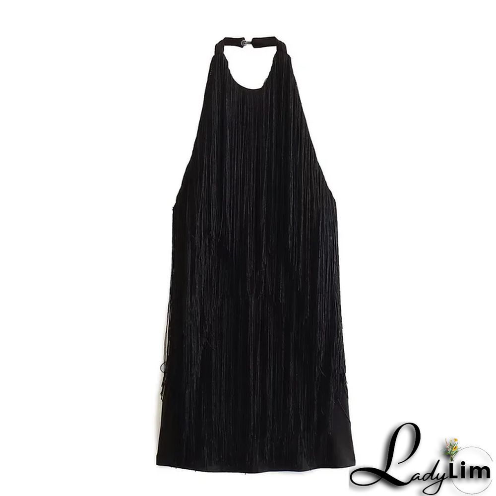 Halter Backless Fringe Mini Dress