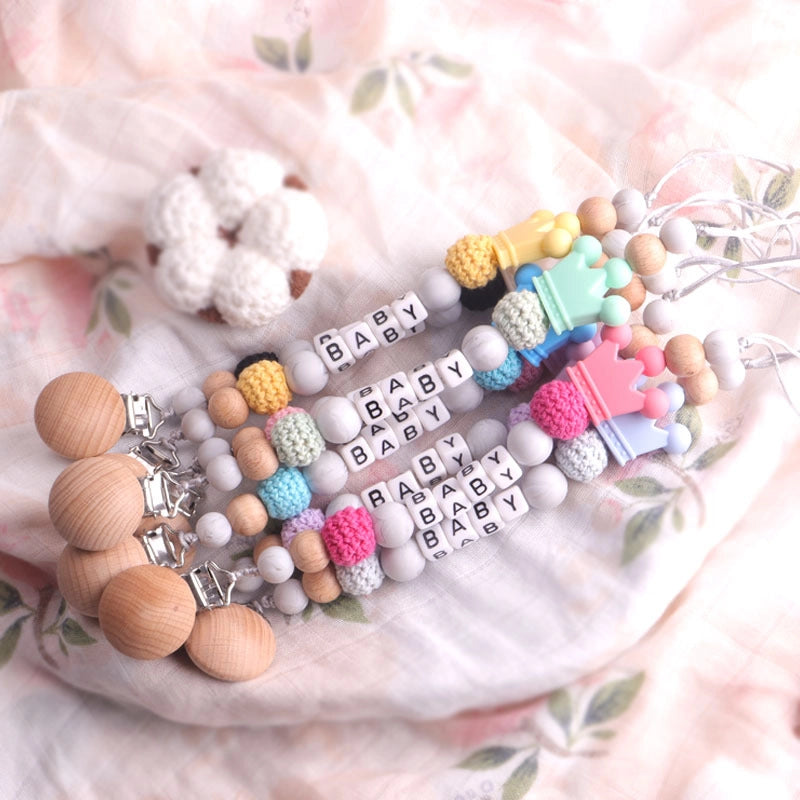 Cute Letter Crown Wood Silica Gel Pacifier Chain Baby Accessories