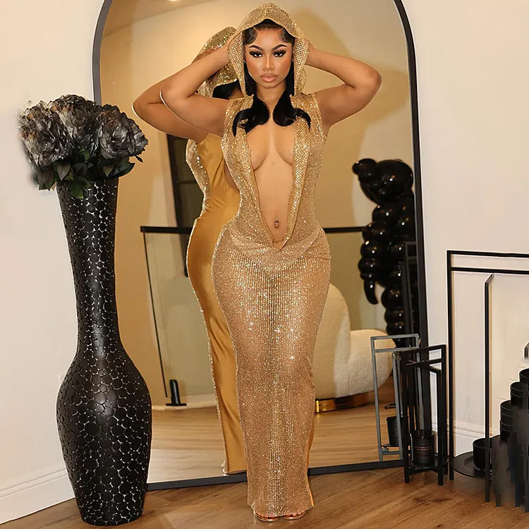 Sequin Hooded Nightclub Evening Dress &ndash; Women&rsquo;s Clothing Design