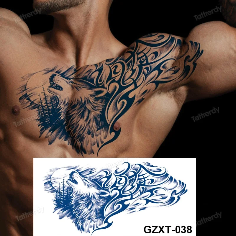 large temporary tattoo juice ink long lasting blue tattoo sticker breast chest totem wings dragon body art painting sexy for men