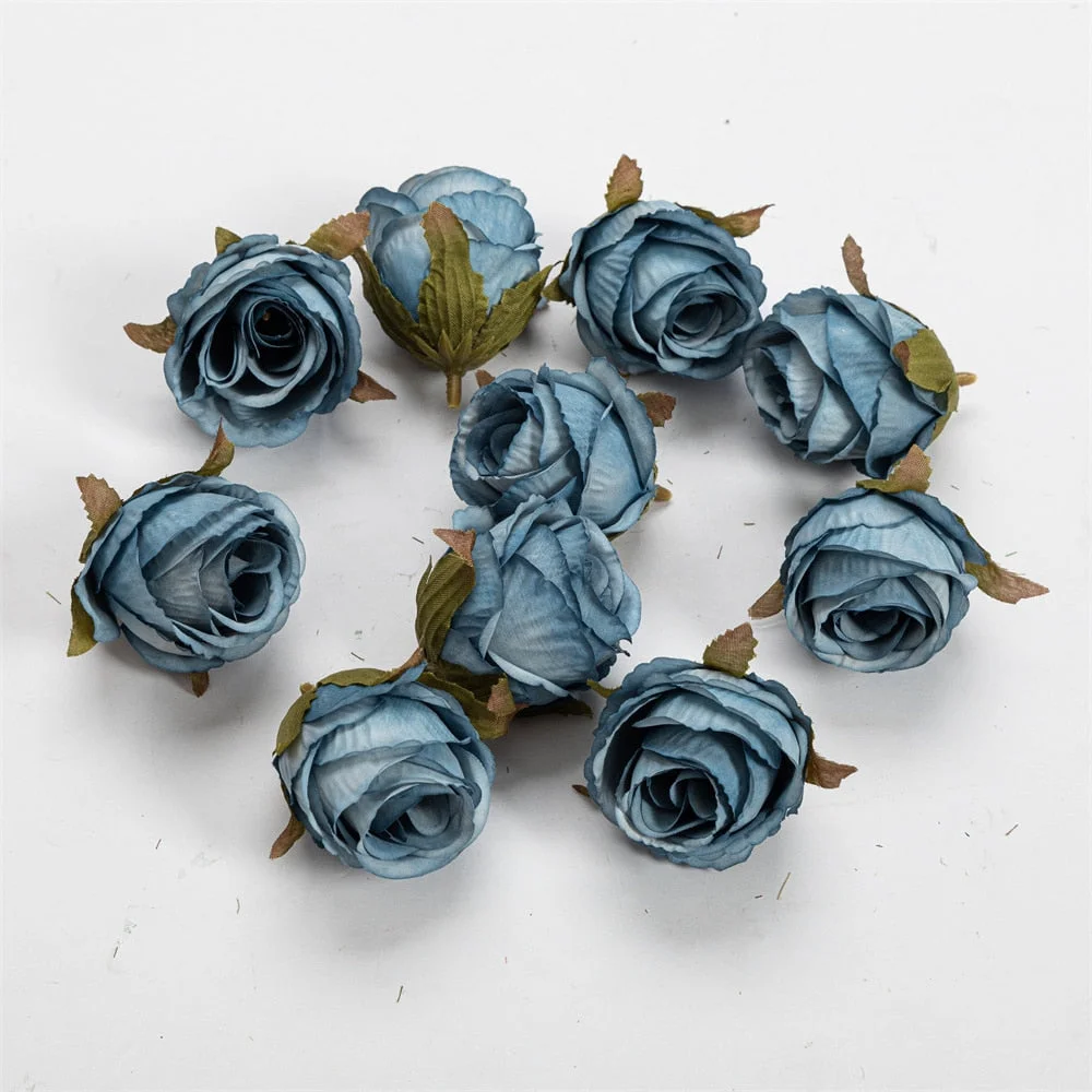 Nanairo 10pcs 3.5cm Retro Artificial Canvas Rose Flower Head Home Wedding Party Decora Christmas Craft Accessories Fake Flowers