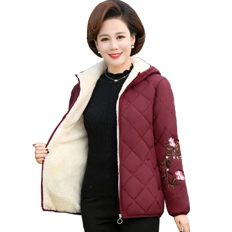 2021 Autumn Winter Cotton Jacket Female Flocking Coat New Fashion Hooded Thick Warm Short Outerwear Plus Size Short Women Parkas