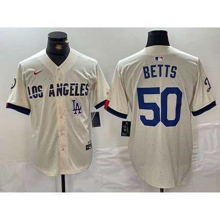Men's Los Angeles Dodgers #50 Mookie Betts Cream Stitched Baseball Jersey CBZS