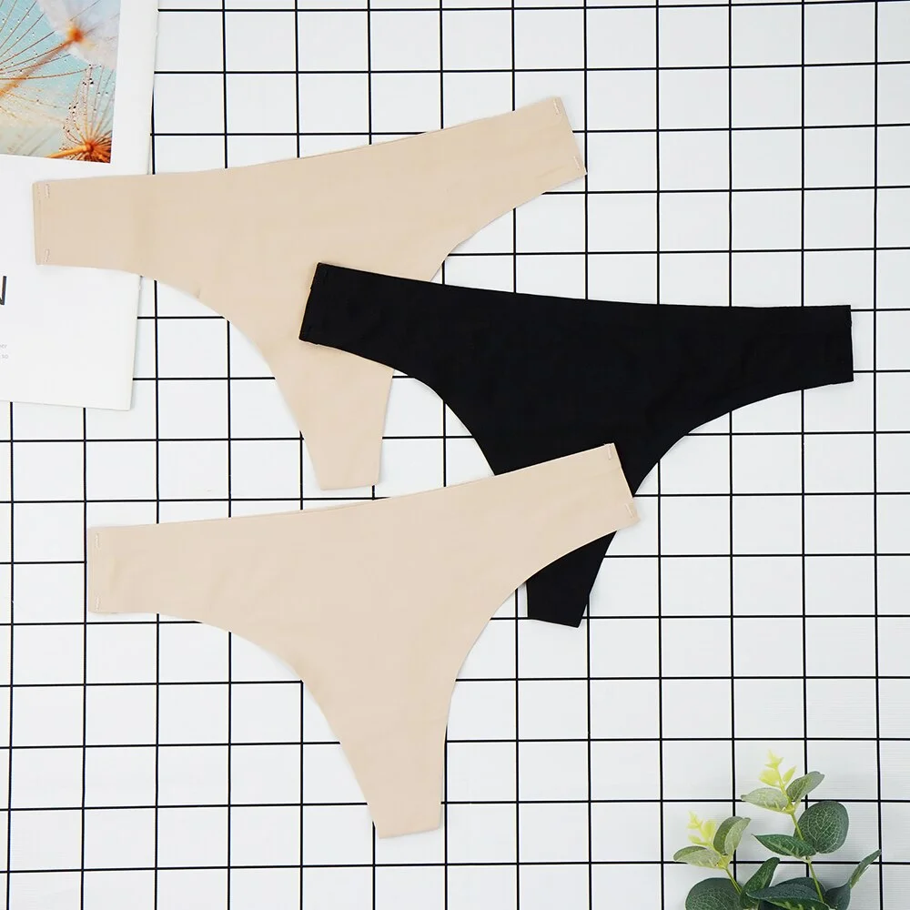 Billionm Thong Panties Woman Seamless Underwear Sports T-back Soft Ice Silk low-Rise Girl Underpants Set 3 Pcs/lot S-XL Size