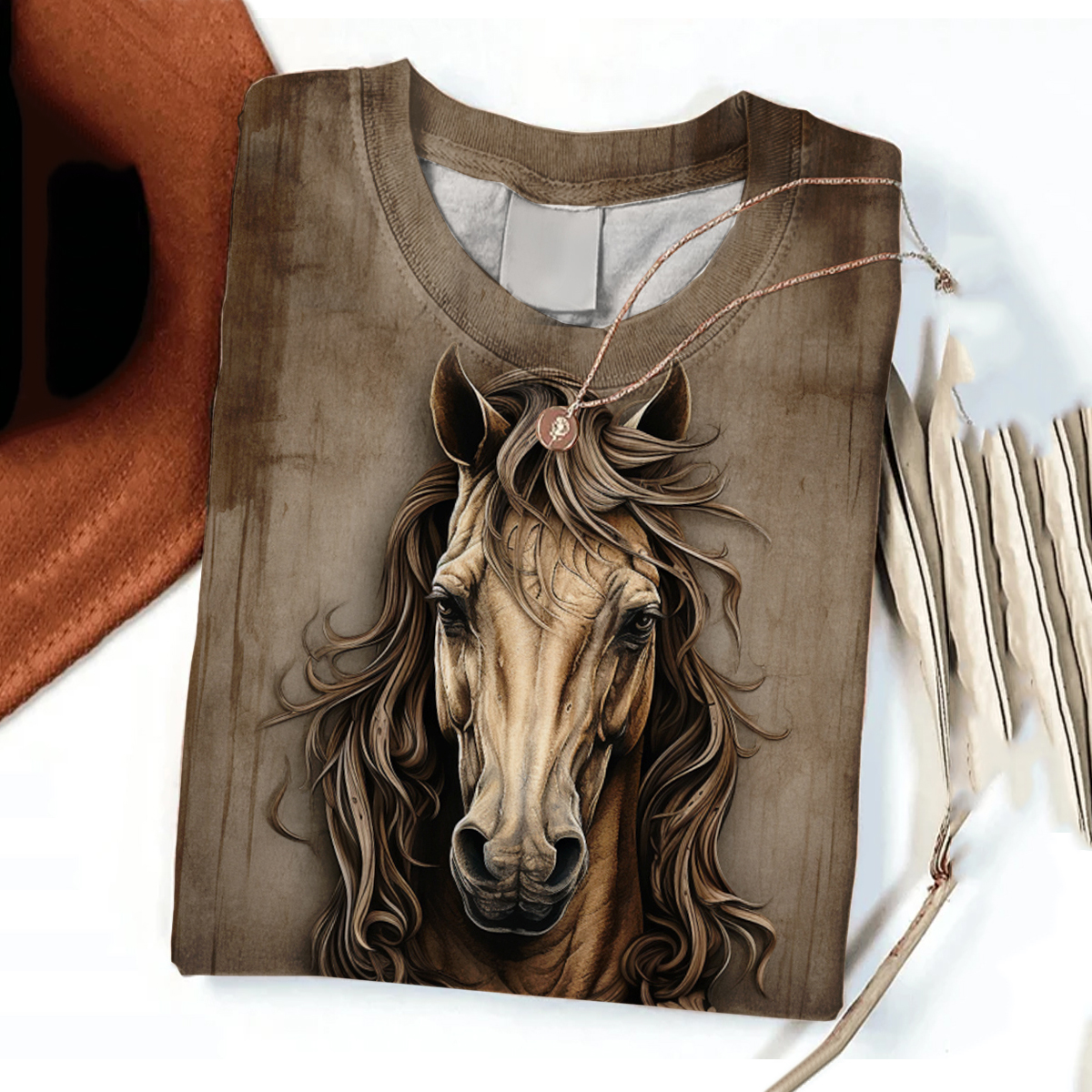  Vintage Western Horse Print Long Sleeve T-Shirt Westsshops