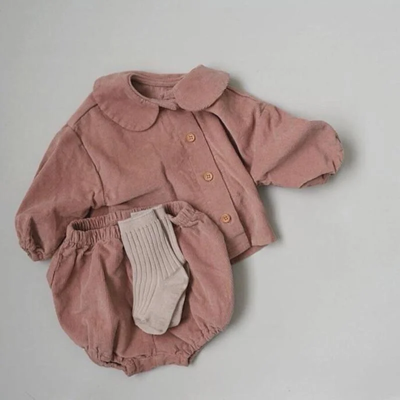 Kids Clothing Set Corduroy Coat and Shorts 2 pcs Girls Outfit 2021 Spring New Baby Girls Clothing Set