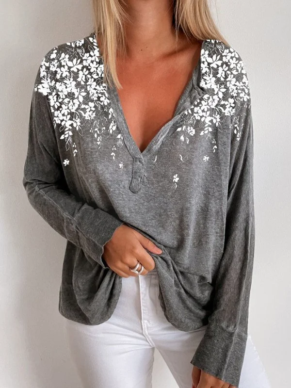 V Neck Casual Floral Tops