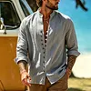 Men's Linen Long Sleeve Button Down Shirt Summer Casual Beachwear Lightweight Breathable White Collar Top by Inlyline