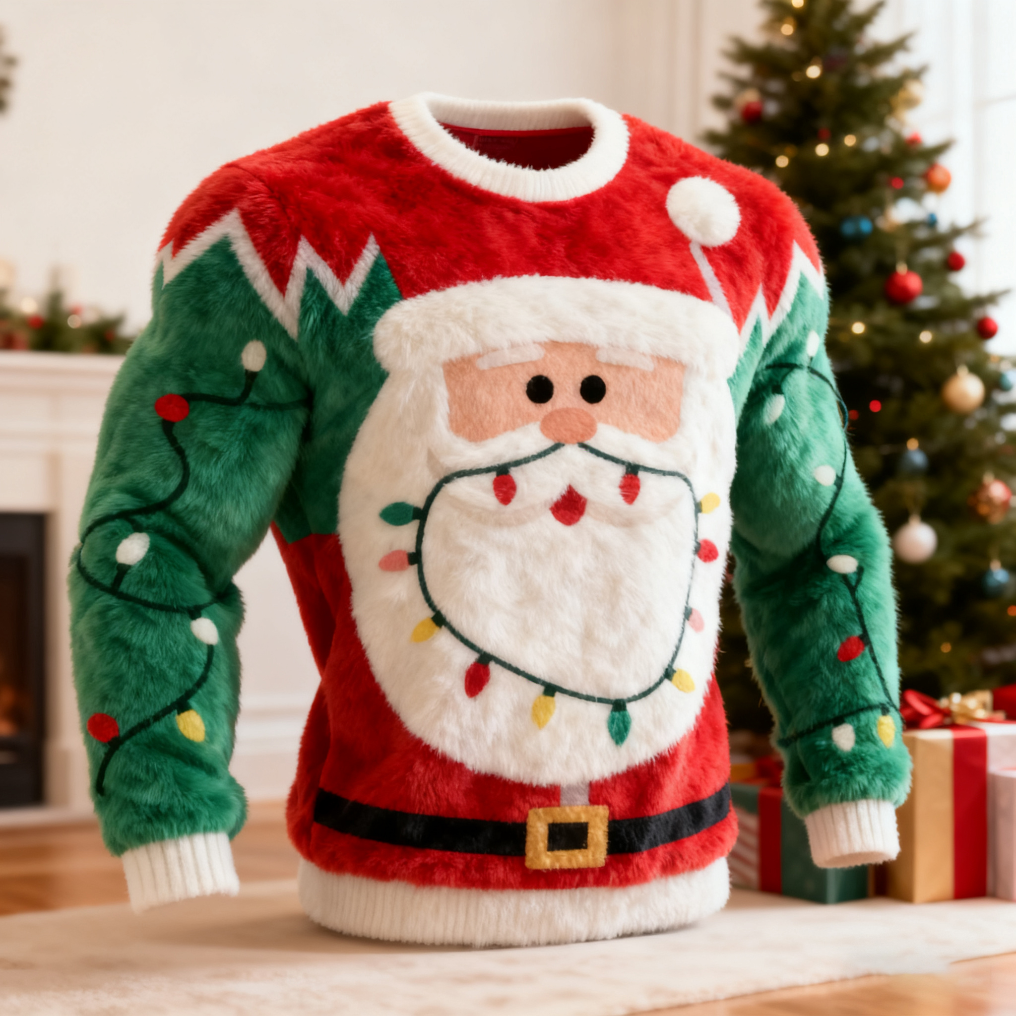 Men's Funny Christmas Santa Claus Lights Pattern Flannel Sweatshirt elevenforest